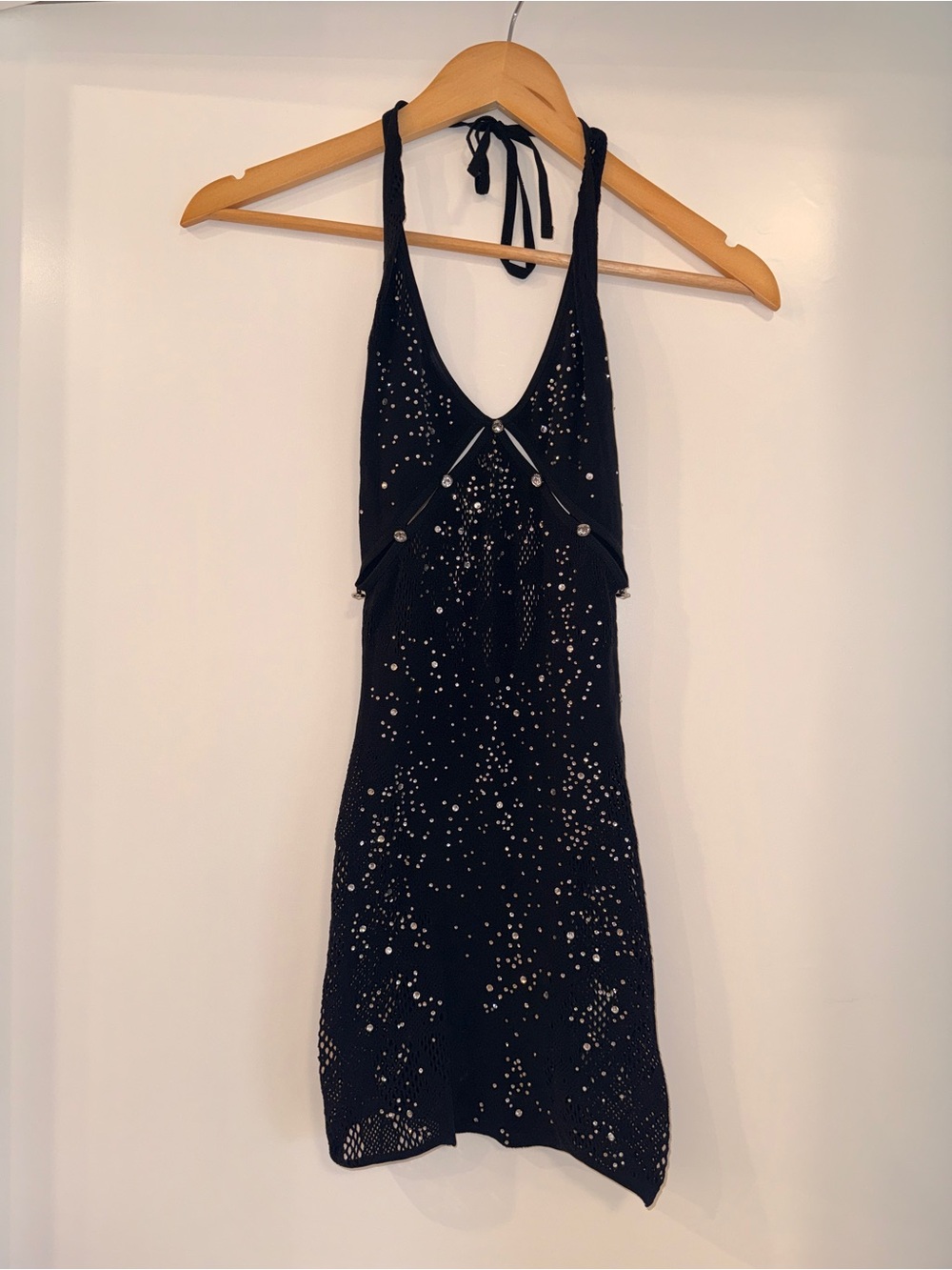 White Fox Boutique Black Halter Mini with Crystals